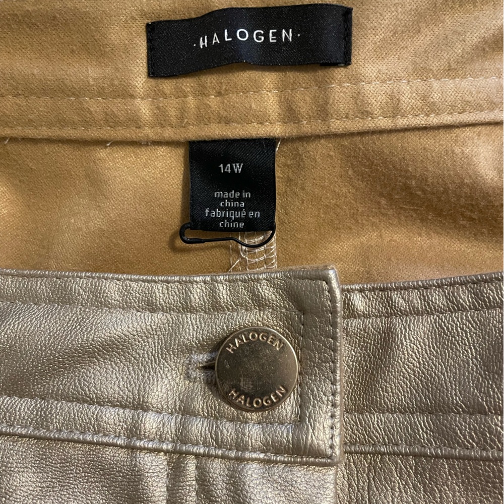 NWT Halogen Faux Leather Suit - 1X Blazer & 14W Pants inseam 26" - Gold Metallic - Picture 9 of 12